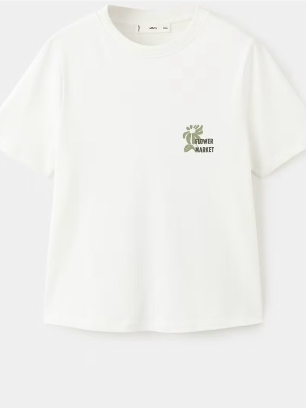 Mango White Tee with Olive Green Floral Graphic